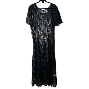 Colesce Couture Vintage Black Semi Sheer Short Sleeve Lingerie Dress S-XL Grunge